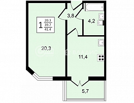 1-комнатная квартира, 41.4 м2